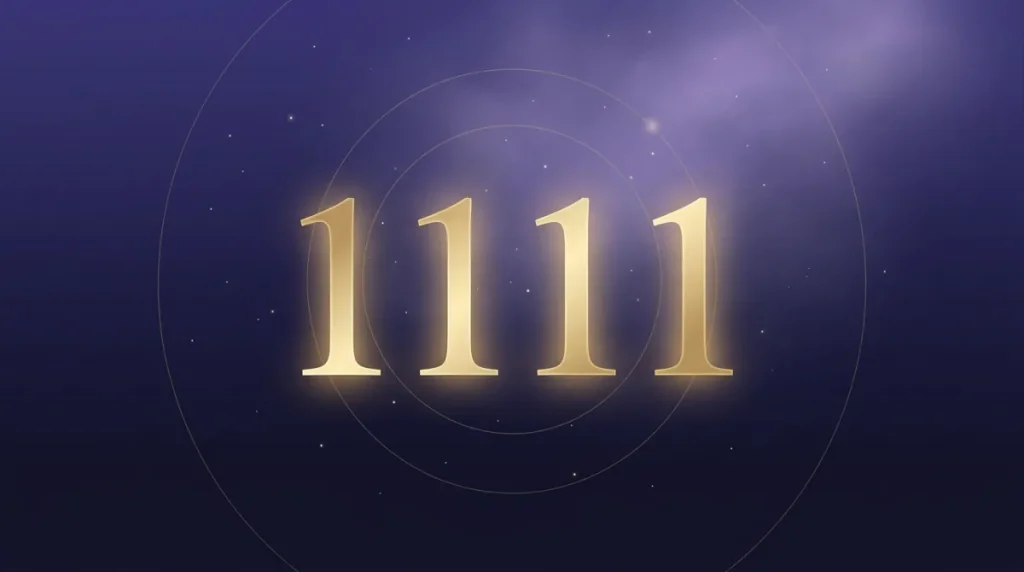Angel number 1111 glowing on a digital clock at night