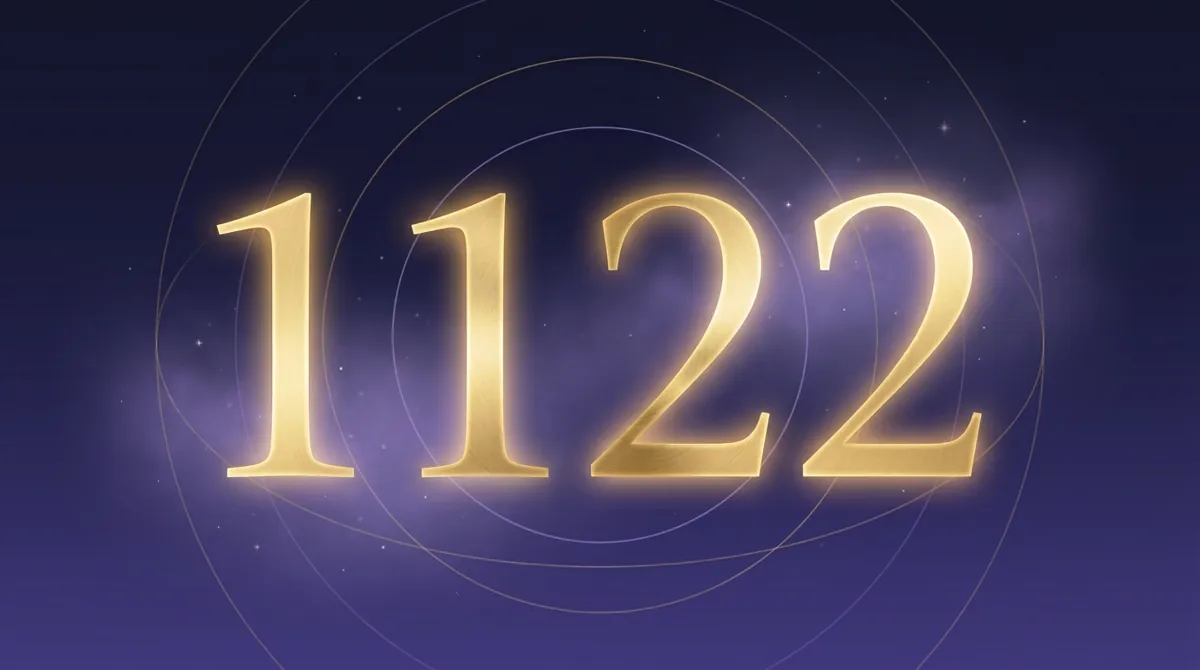 Angel number 1122 in gold numerals on a starry midnight sky