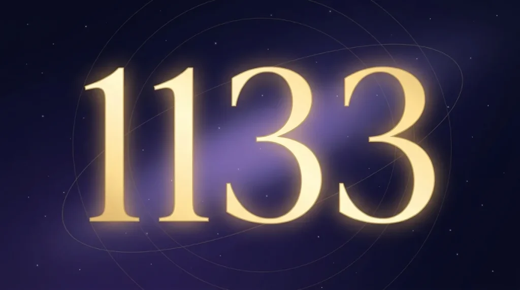 Angel number 1133 in gold numerals on a starry midnight sky