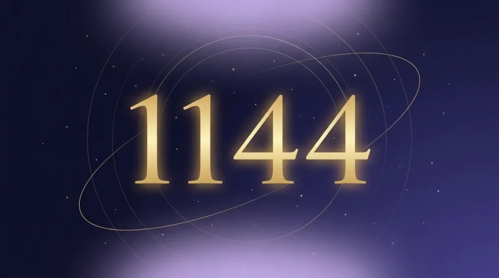 Angel number 1144 in gold numerals on a calm night sky