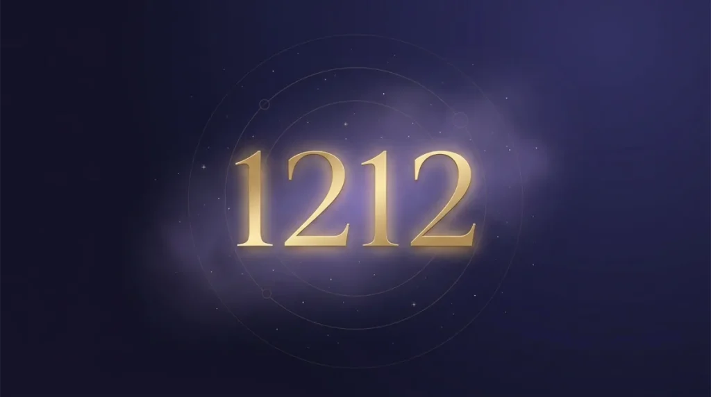Angel number 1212 in gold numerals on a midnight sky