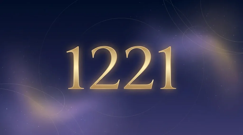 Angel number 1221 in gold numerals on a starry midnight sky