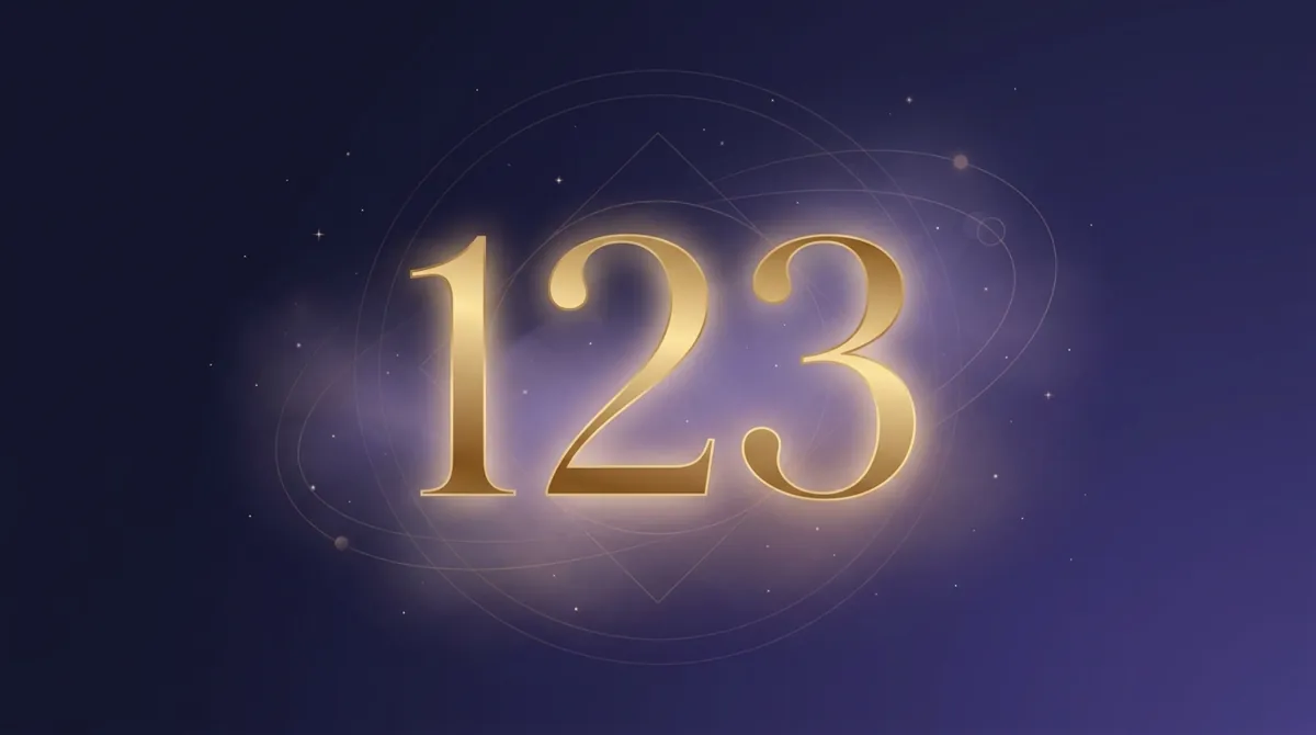 Angel number 123 in gold numerals on a starry midnight sky