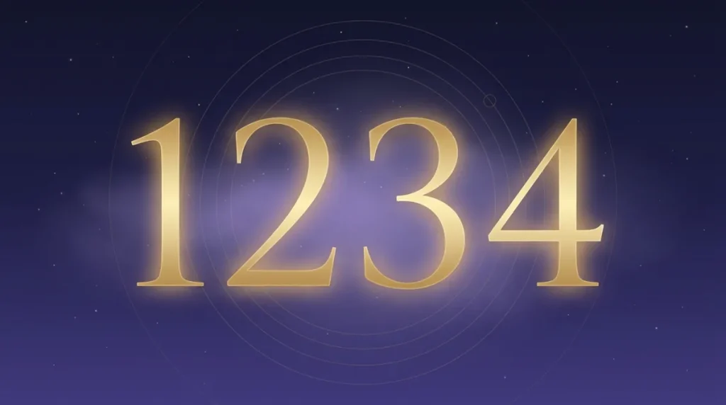 Angel number 1234 in gold numerals on a starry midnight sky