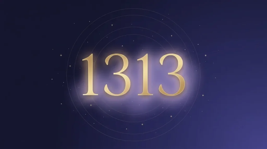 Angel number 1313 in gold numerals on a starry midnight sky