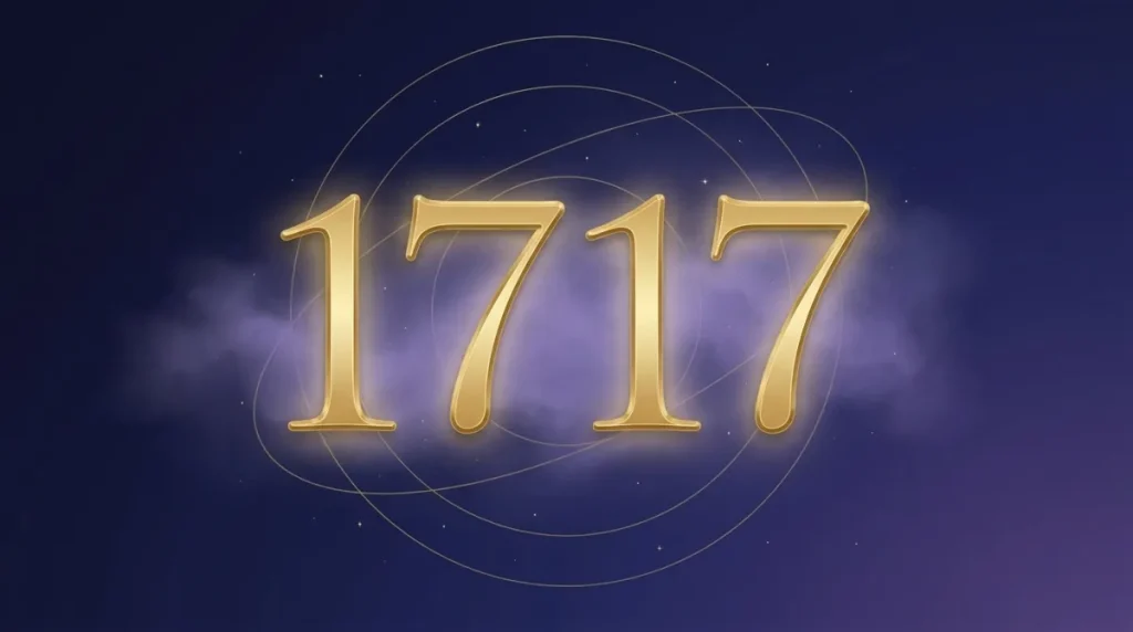 Angel number 1717 in gold numerals on a twilight sky