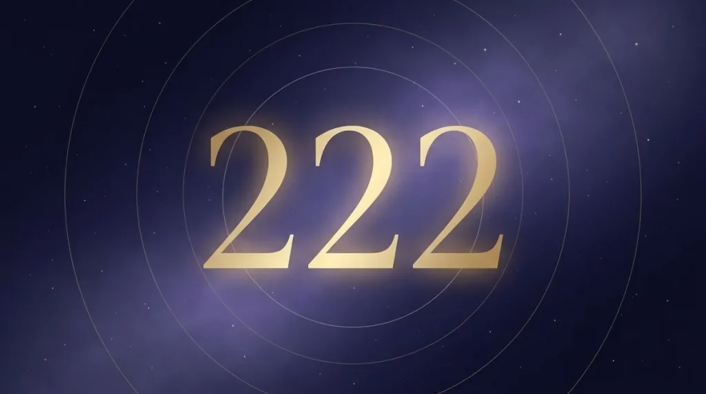 Angel number 222 in gold numerals on a starry midnight sky