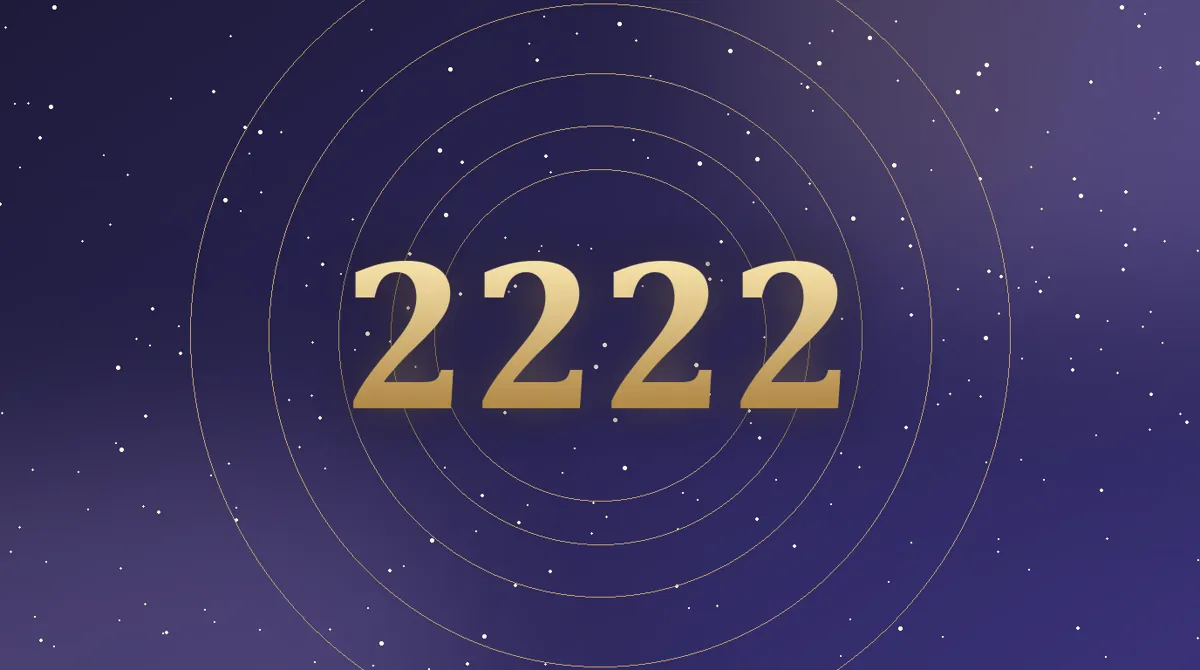 Angel number 2222 in gold numerals on a starry midnight sky