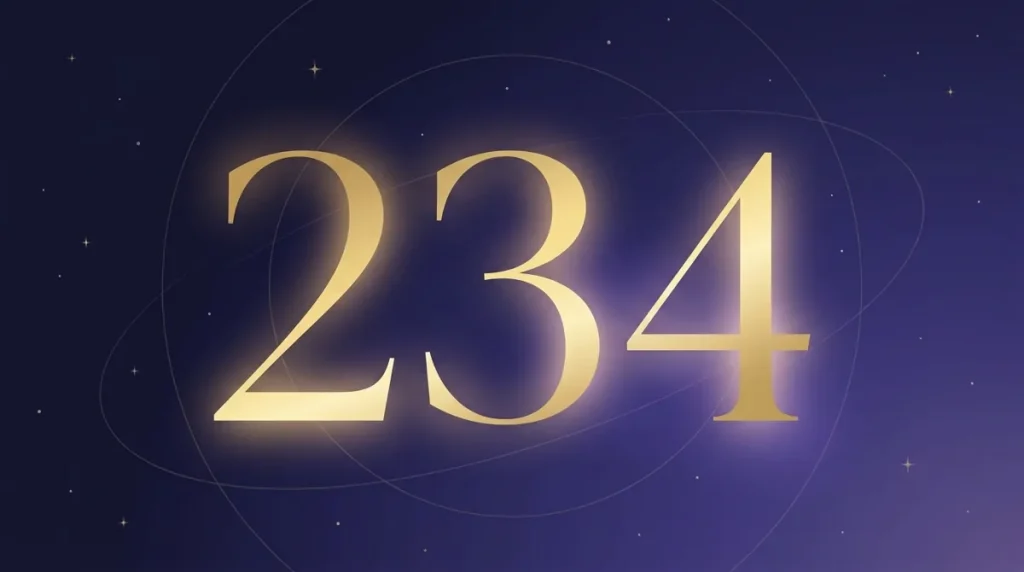 Angel number 234 in gold numerals on a starry midnight sky
