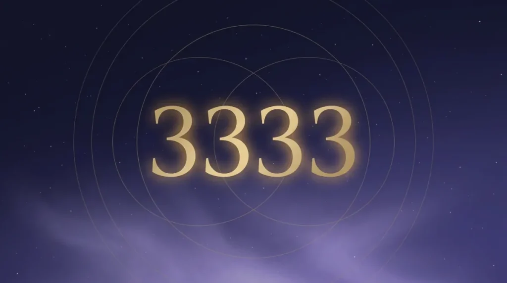 Angel number 3333 in gold numerals on a starry midnight sky