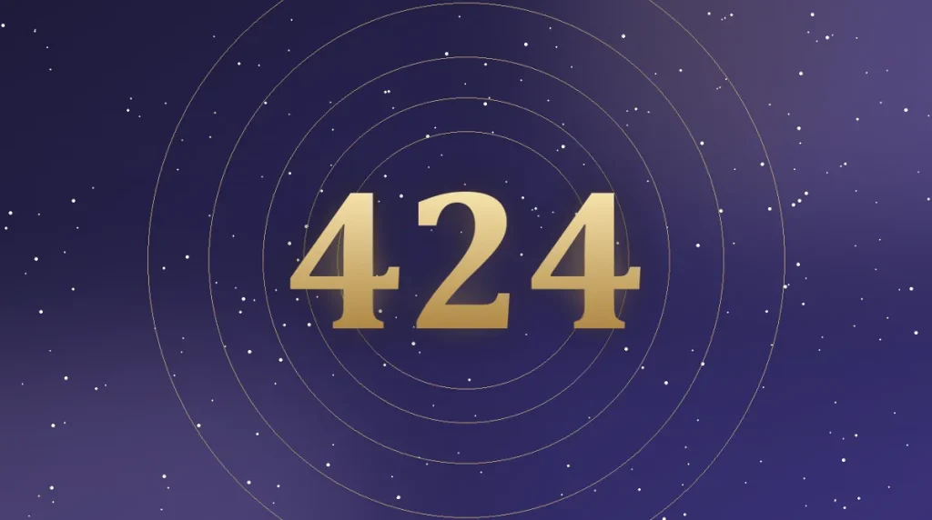 Angel number 424 in gold numerals on a starry midnight sky