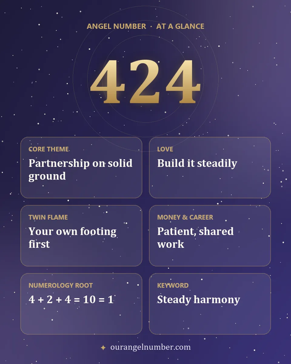 Angel number 424 meaning at a glance: partnership on solid ground, love, twin flame and numerology
