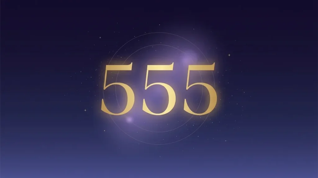 Angel number 555 in gold numerals on a starry midnight sky
