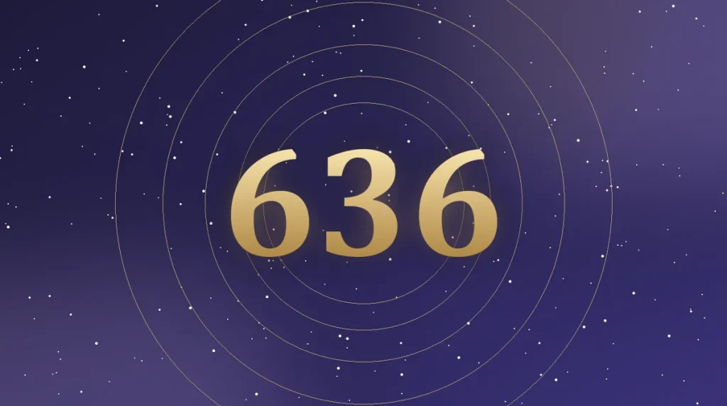 Angel number 636 in gold numerals on a starry midnight sky