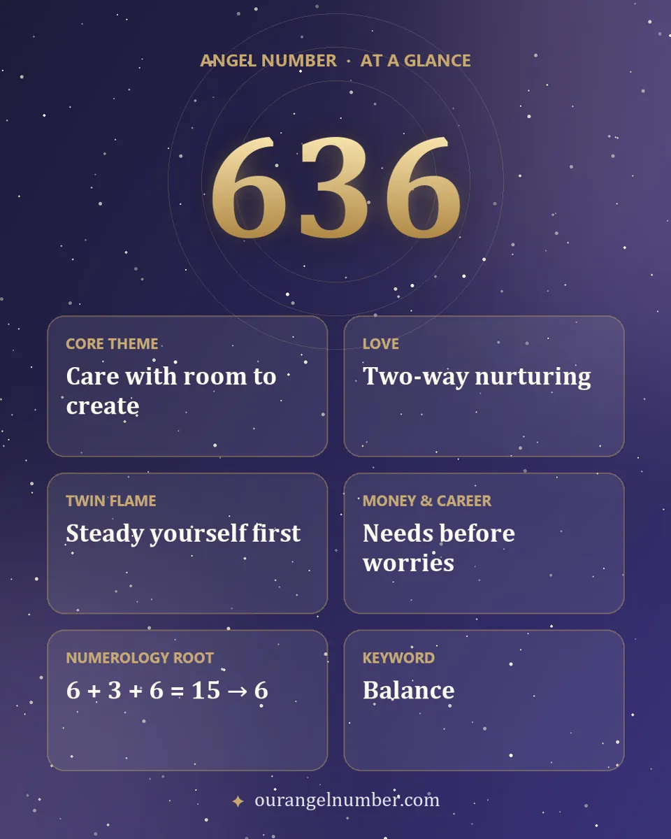 Angel number 636 meaning at a glance: care with room to create, love, twin flame and numerology