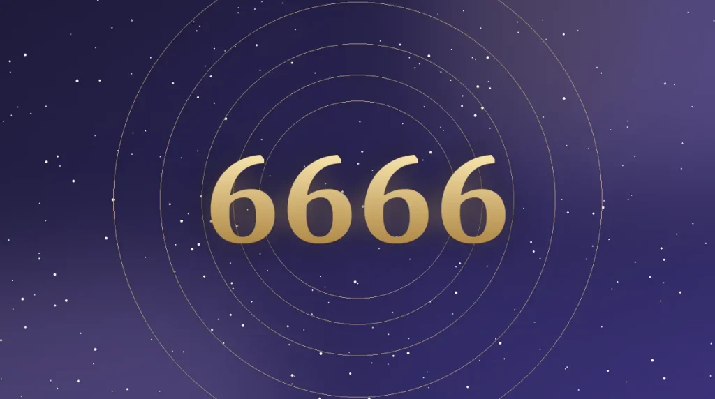 Angel number 6666 in gold numerals over a soft honeycomb pattern