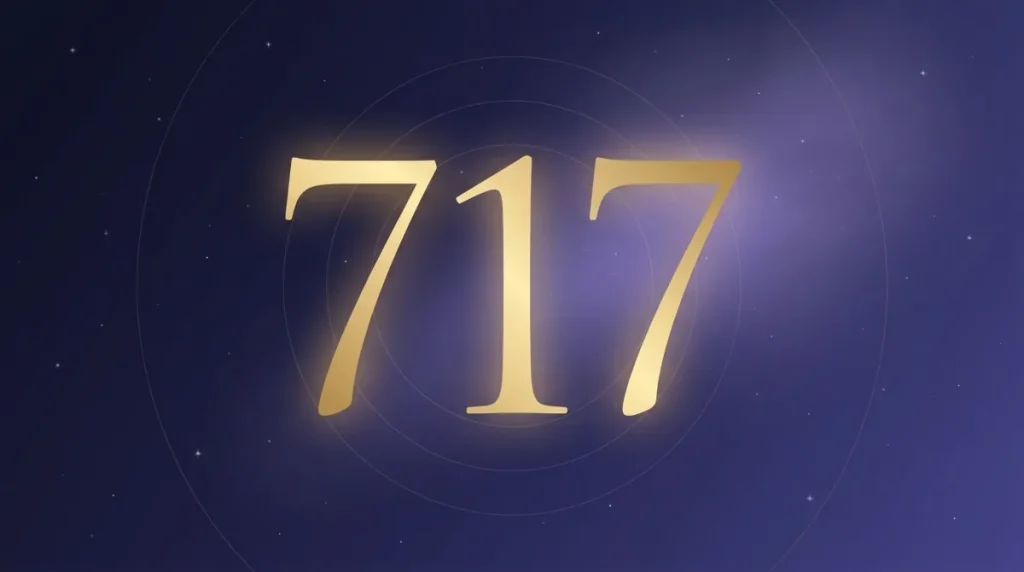 Angel number 717 in gold numerals reflected in still water