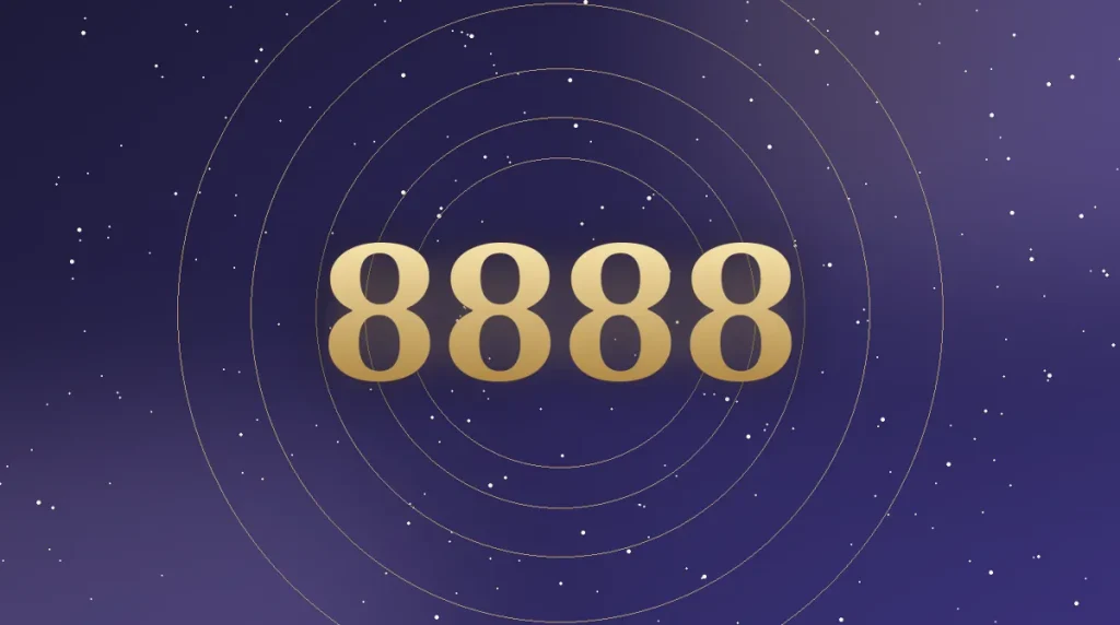 Angel number 8888 in gold numerals on a starry midnight sky