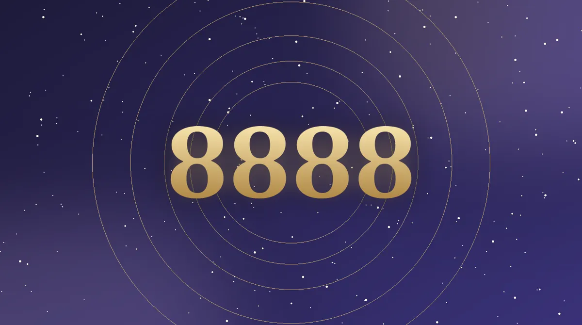 Angel number 8888 in gold numerals on a starry midnight sky